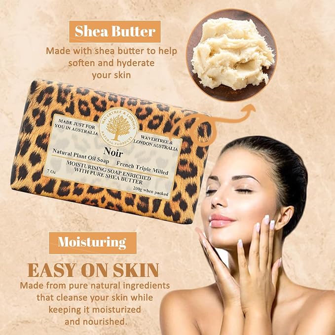 Wavertree & London Noir Scented Natural Soap (2 Bars), 7oz Moisturizing French Triple Milled Soap Bars enriched with shea butter - Pure Plant Oil Bath & Body Bars for All Skin Types