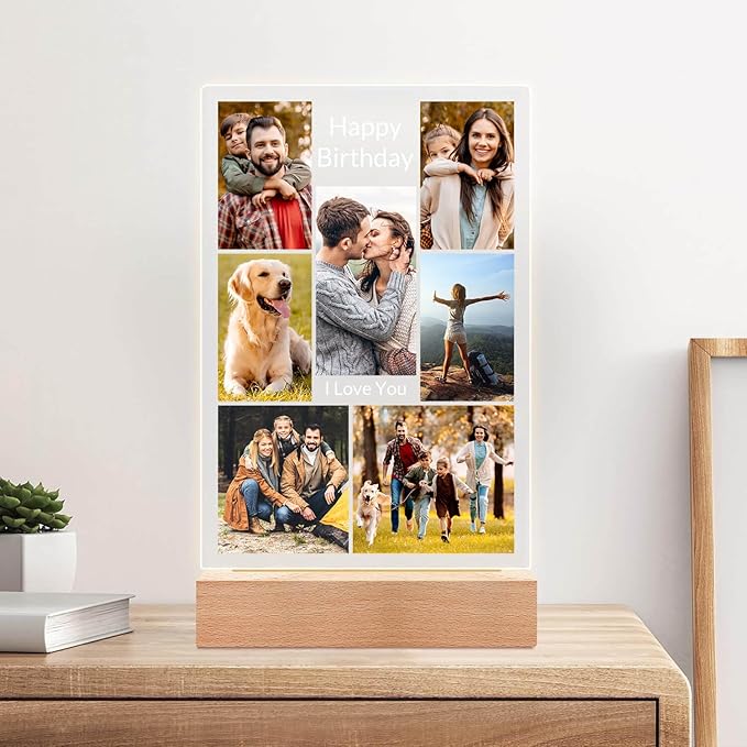 Personalized Christmas Birthday Gifts for Women, Custom Picture Frames with Photo, Customized Photo Frame with Night Light, Customizable Picture Frame, Personalized Photo Gifts for Her & Him