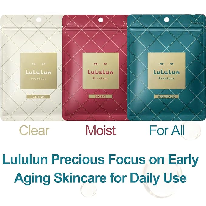Lululun 21 Sheet Anti Aging Face Mask for Women & Men, Daily Face Mask Sheets with Rice Extract, Acacia Honey, Collagen& Ceramides, Organic Face Masks Skincare & Sheet Mask from Japan PRECIOUS TRIO
