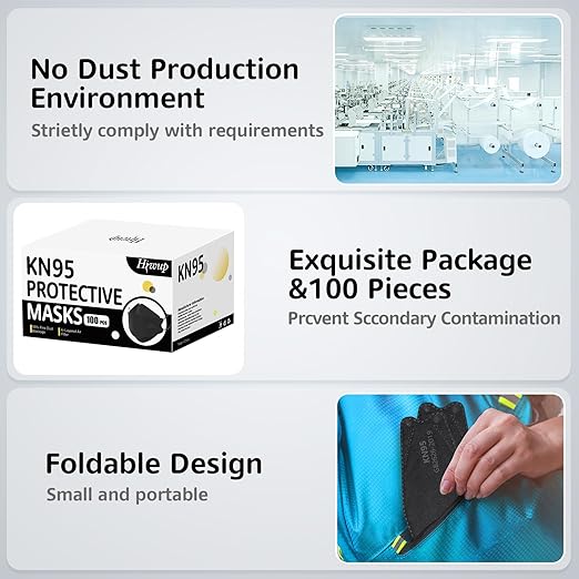 HIWUP KN95 Face Masks 100 Pack, Breathable Comfortable and Disposable KN95 Mask, Black