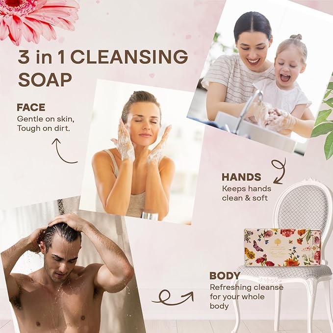 Wavertree & London Natural Soap Bars Gift Set (Set of 3), Assorted Floral Scented Bar Soap Gift Box for Women & Men, Moisturizing & Pure Triple Milled Luxury Bath Soap Bars enriched with Shea Butter