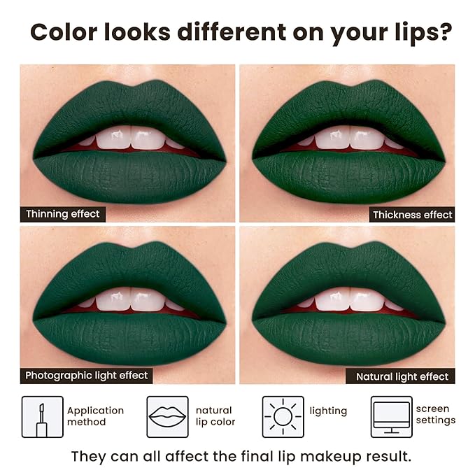 3-Pack Multicolor Matte Liquid Lipstick Set – White, Dark Green & Chocolate – Long-Lasting, Smudge-Proof, Waterproof – High-Pigment, Transfer-Resistant Colors for All-Day Wear