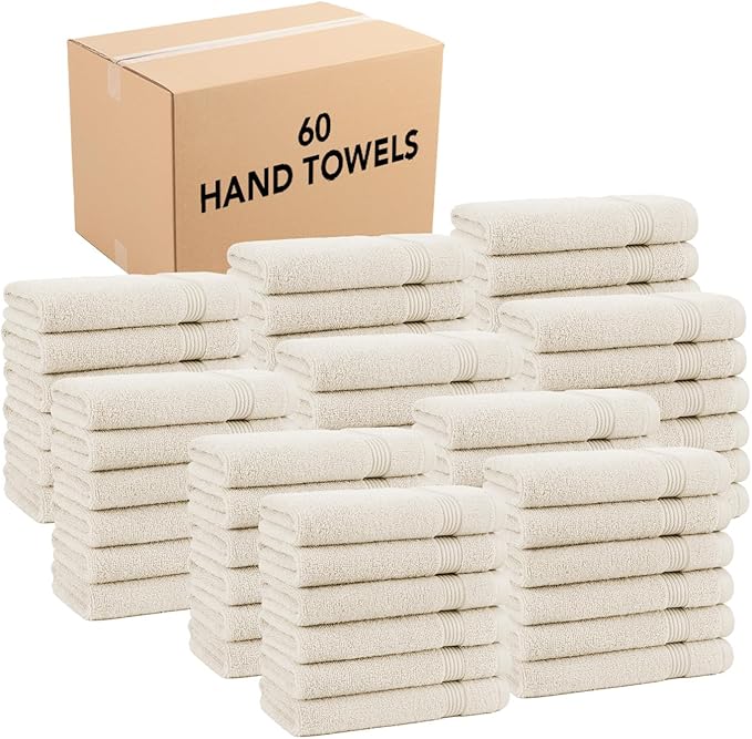 Arkwright Bathroom Hand Towels Set of 6 - (Bulk Case of 60) Super Soft 100% Cotton, 600 GSM Quick Dry & Absorbent, Luxury Bath Essentials for Hotels, Spa, Hosts, and Vacation Rentals, Alabaster Ivory