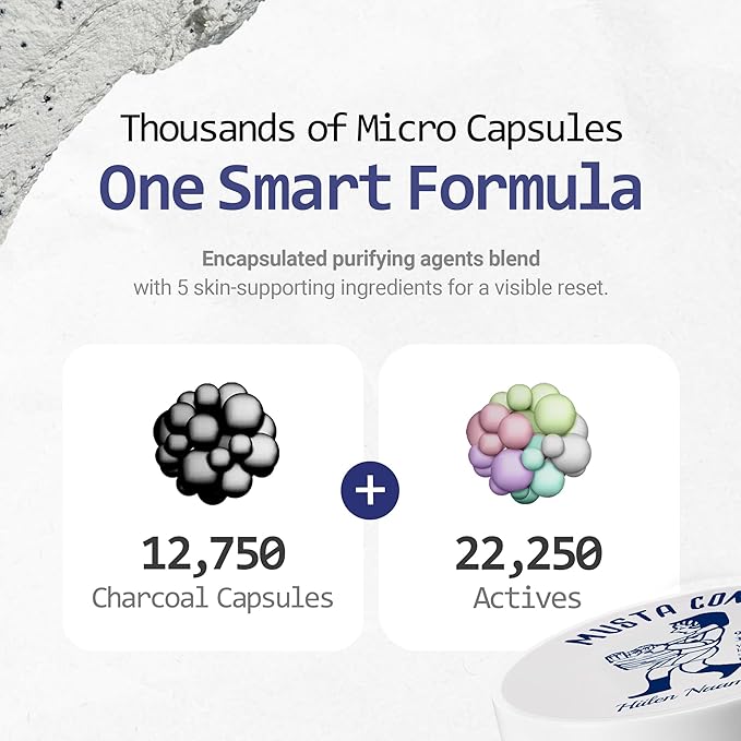 Musta Conte Mask - 1 Minute Pore Mask w/Charcoal Capsules, Finnish Birch Sap, Norwegian Cloudberry Extract & BHA - Whipped Clay Face Mask Skin Care to Refresh, Clarify & Smooth Skin (2.1 oz)