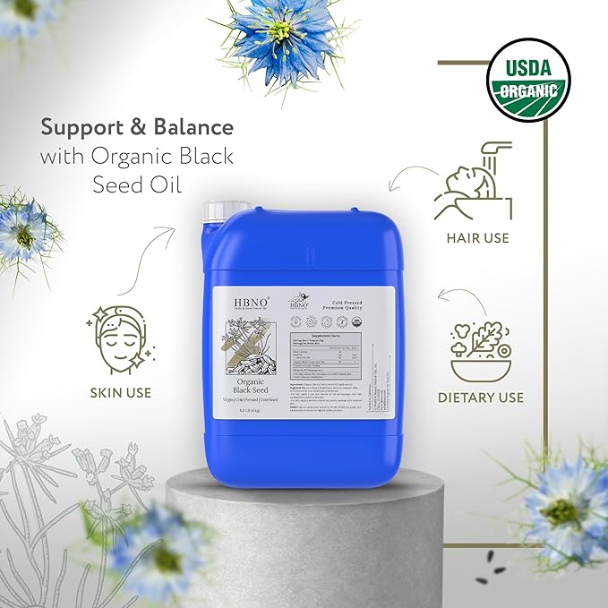 HBNO Organic Black Seed Oil - 8.8 lbs (4kg) - Ideal for Shampoos,Conditioners Soaps, Diffusers, Lotions, and Skin Care Products.