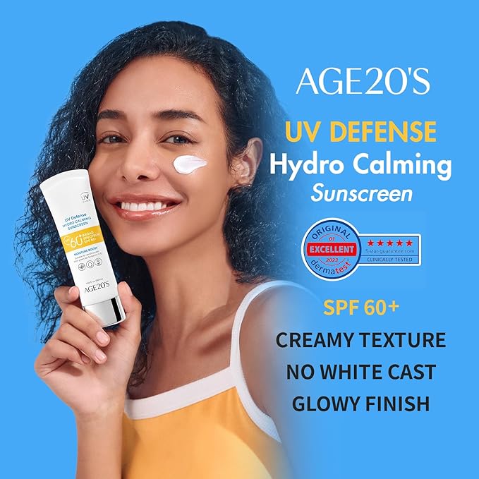 AGE20'S UV Defense Hydro Calming Sunscreen SPF 60+ | Korean Sunscreen | Moisturizing Creamy Formula, No White Cast, Lightweight Finish | Green Tea + Aloe Vera | Dermatest Excellent | 1.69 fl.oz*1