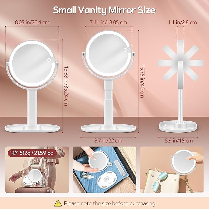 B Beauty Planet Makeup Mirror with Lights, Lighted Magnifying Mirror 30X with 3 Lighting and Adjustable Brightness, 2-Sided Height Adjustable Vanity Mirror for Bathroom, Gifts for Women White