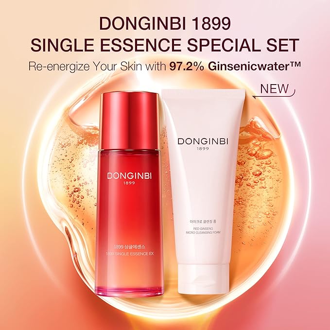 DONGINBI 1899 Single Essence EX 70ml & Cleansing Foam 50ml Special Set - Anti-Aging face essence with Korean Red Ginseng for Radiance and Repair