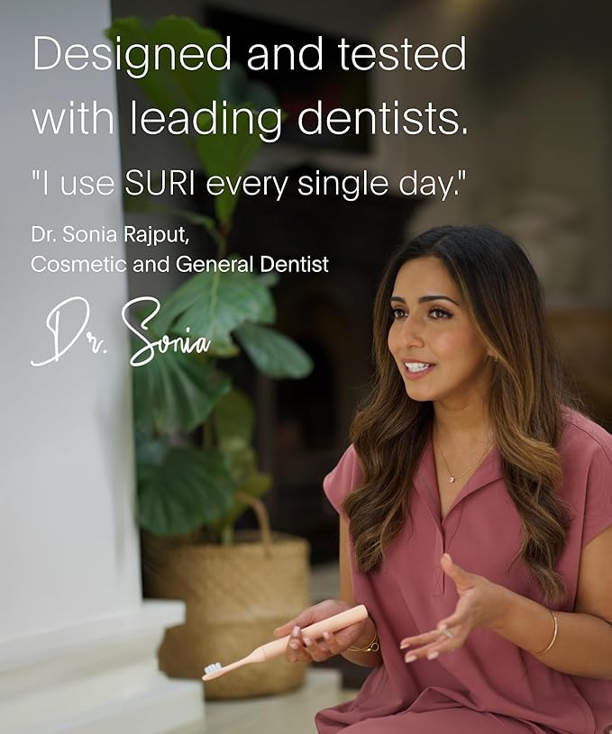 SURI 1.0 Sonic Electric Toothbrush | 1 Month+ Battery | Designed in California | Sustainable Electric Toothbrush for Adults | Travel Toothbrushes | Tooth Brush | Pink
