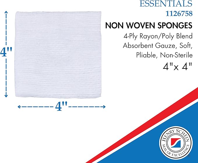 Essentials Non-Sterile Gauze Sponges - 200 Count, 4-Ply, 4'' x 4'' Pads, Non-Woven, Wound Care Product for First Aid Kit/Medical Facilities
