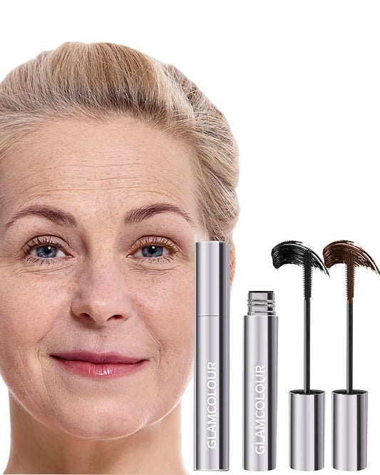 Mascara for Older Women 60 Plus, Black & Brown Waterproof Mascara Volume and Length for Mature Women, Lengthening -Thin Long Lasting No Clumps Volumizing Mascaras Primer Ideal for Sensitive Eyes 01+02