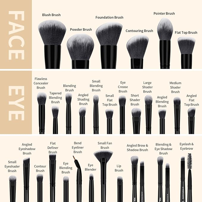 MAANGE Makeup Brush Set 51 PCS Professional Makeup Brushes for Foundation Powder Concealers Eye shadows Blending Blush Travel Make up Brush Kit (Black)