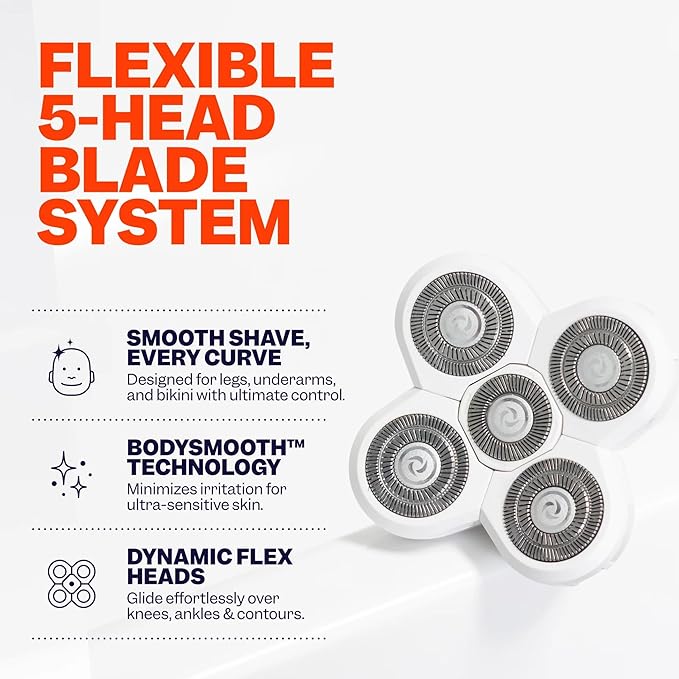 Freebird FlexSeries BodySmooth Rotary Blade Refill for Women - Gentle Shave for Sensitive Skin, 5 Contouring Heads, 50+ Shaves, Mess-Free Cleanup
