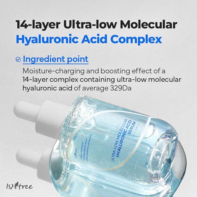 ISNTREE Ultra-Low Molecular Hyaluronic Acid Serum 1.69 fl.oz | Vegan Korean Skincare | 14-Complex Hyaluronic Acid | Deep Hydration | Lightweight & Fast-Absorbing