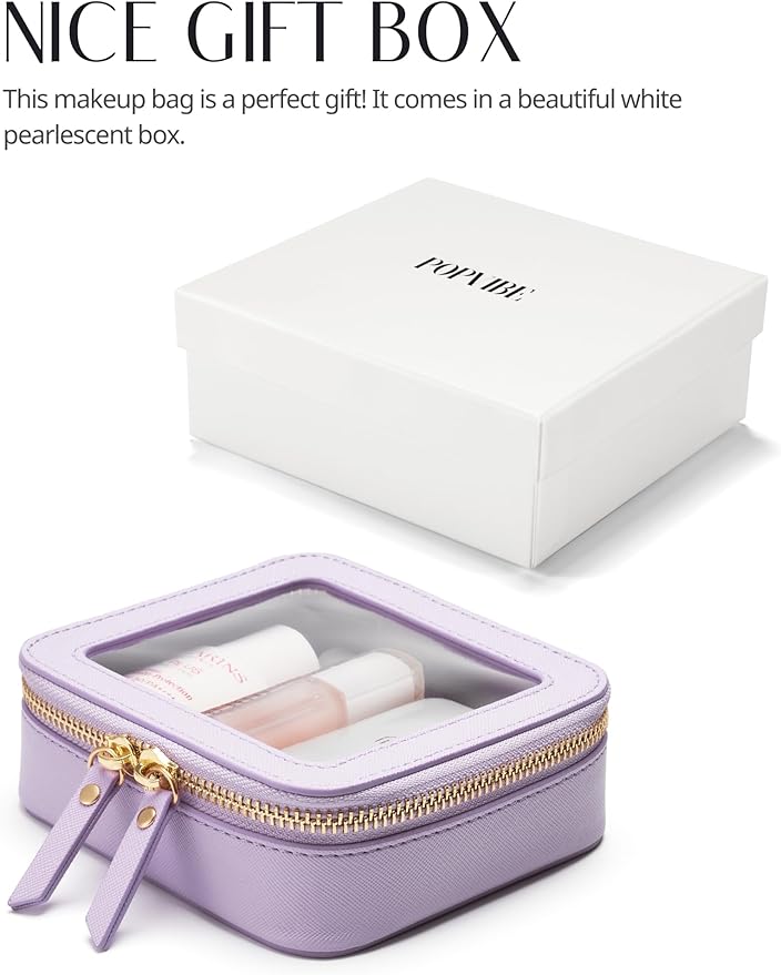 Popvibe Clear Makeup Bag Travel Cosmetic Case Transparent Toiletry Bag with Zipper, Portable Make Up Organizer Traveling Compact Car Bag for Essentials