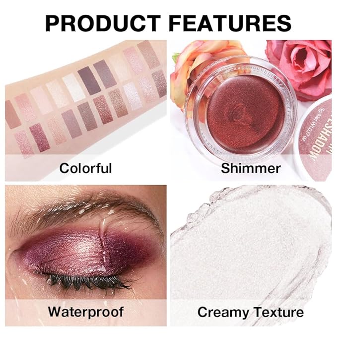 evpct Single Cream Eye Shadow Palette Pot Makeup for older Women, Pearl White Shimmer Glitter Metallic Monochrome Cream to Powder Eyeshadow Palette Eye Brightener, High Pigment Waterproof Blendable