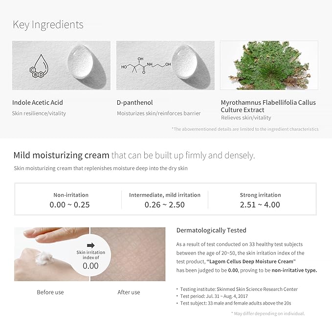 LAGOM Cellus Deep Moisture Cream Natural Moisturizer with Ceramide and D-Panthenol (B5) Smooth, Hydrating, Nourishing Protecting Cream 2.02 Fl Oz