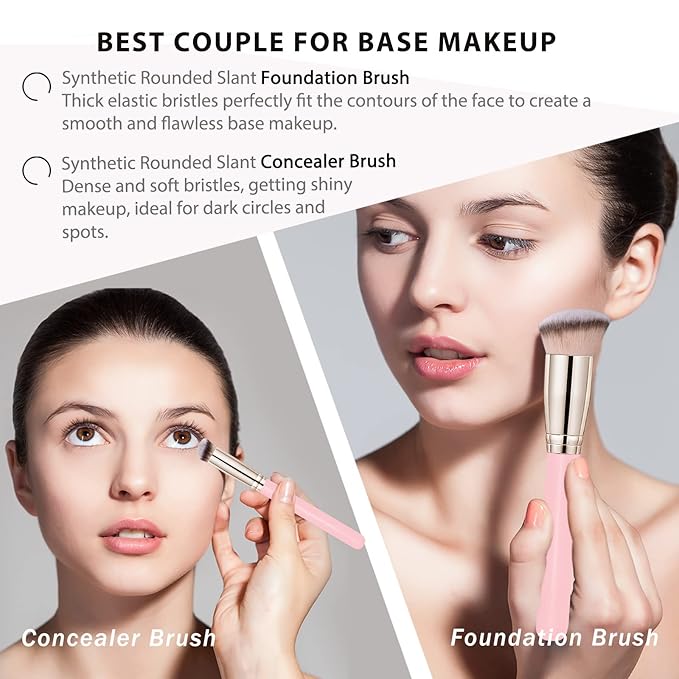 Makeup Brushes Dpolla Pro Foundation Brush and Flawless Concealer Brush Perfect for Any Look Premium Luxe Hair Contour Brush Perfect for Blending Liquid,Buffing,Cream,Sculpting,Mineral Makeup(Pink)