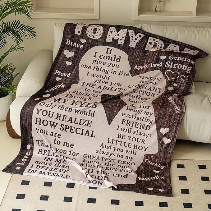 Fathers Day Blanket Gifts for Dad from Son, Best Dad Ever Blankets, Father Throw Blanket, 70" L x 50" W
