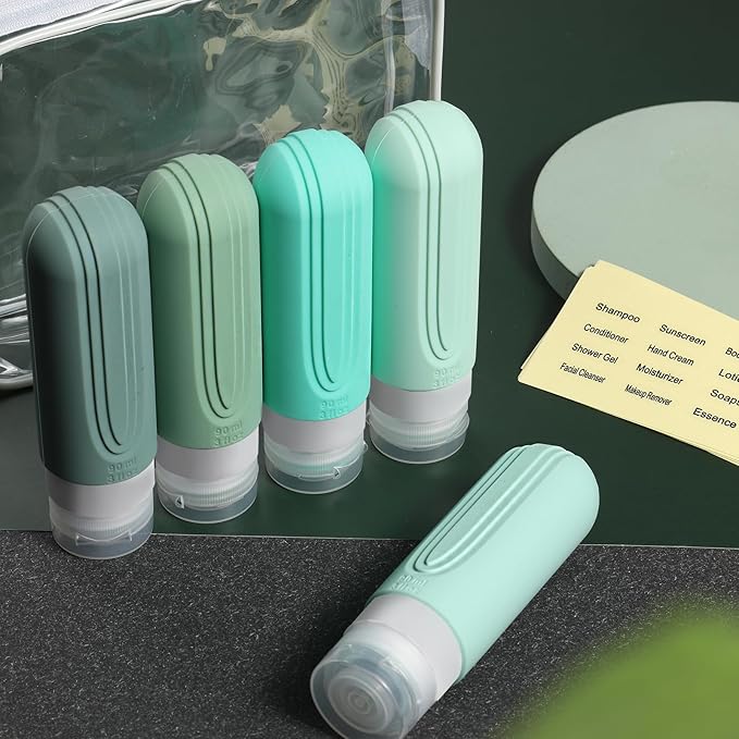 Travel Bottles for Toiletries, 5 Pack TSA Approved Travel Size Containers, 3oz Leak Proof Refillable Travel Accessories for Shampoo Conditioner, BPA Free Travel Bottles with Toiletry Bag