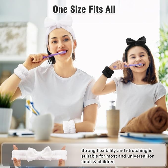 Spa Headbands for Women with Wristband Set: Facial Makeup Headbands for Girls & Teens - Soft Coral Fleece Elastic Hair Wraps with Wrist Accessories for Washing Face Shower Bath Beauty Skincare Gifts