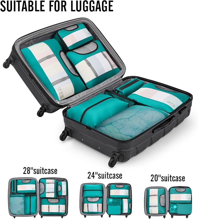 Veken 10 Set Packing Cubes for Kids & Toddler, Airplane Travel Essentials, Beach Vacation & Road Trip Suitcase Organizer Bags Set for Luggage, with Hanging Toiletry & Shoe Bag