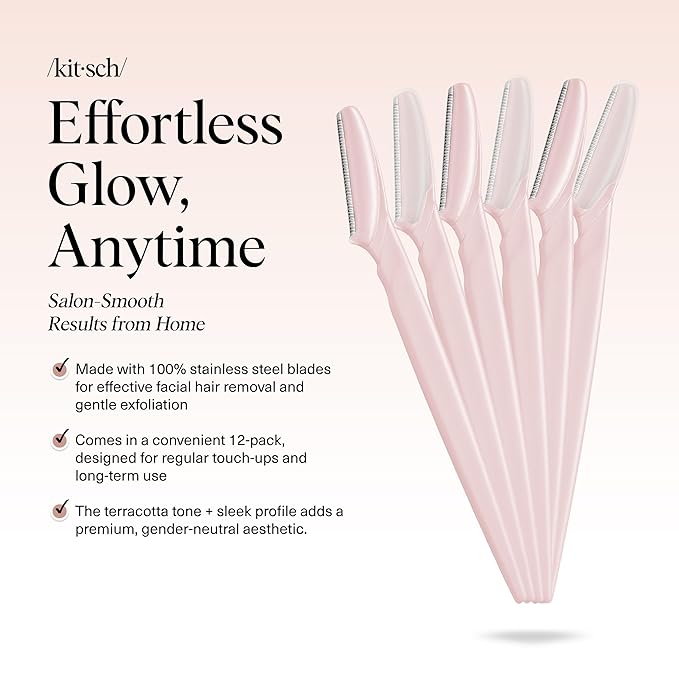Kitsch Dermaplane Razor for Women Face – Face Razors for Women & Men, Eyebrow Trimmer & Face Shaver – Exfoliating Facial Razor & Skin Care Tool for Smoother Skin - Blush, 6 pcs