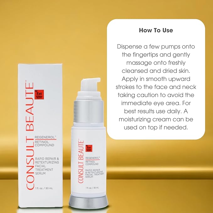 Consult Beaute - Regenerol Retinol Compound Serum for Face - Rapid Repair & Retexturizing Skin Treatment for Lines and Wrinkles - Hydrating Hyaluronic Acid - AHA -1 Fl. Oz.