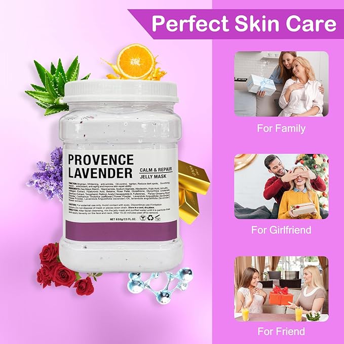 Jelly Mask for Facials Professional Natural Gel Face Masks, Hyaluronic acid Hydrating Rubber Mask Jar Face Mask SkinCare 23 Fl Oz (Lavender)