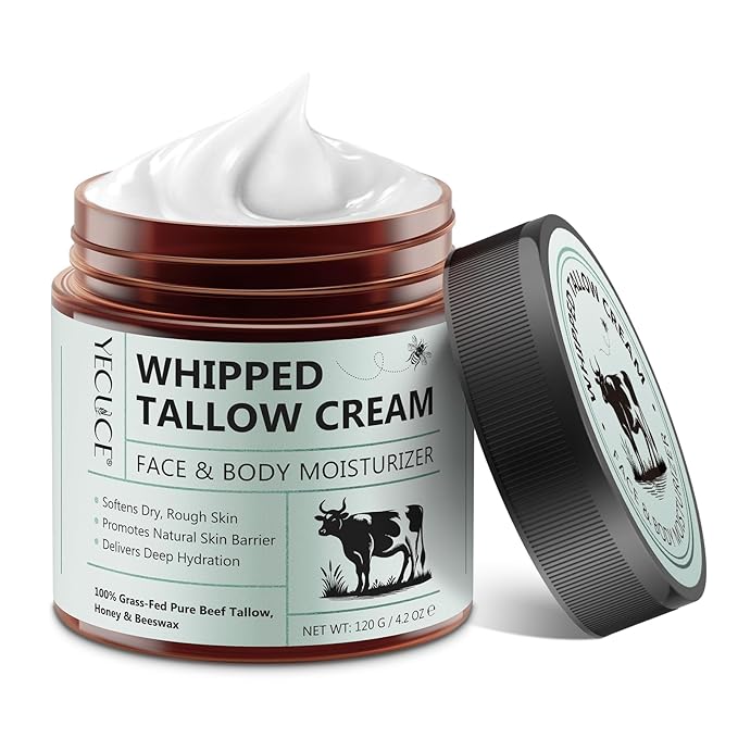 Beef Tallow for Skin, Tallow and Honey Balm, All Natural Moisturizer Hydrates and Nourishes the Skin, Deeply Moisturizing for Face & Body, Organic Grass Fed Whipped Beef Tallow & Honey Beeswax-4.2 Oz