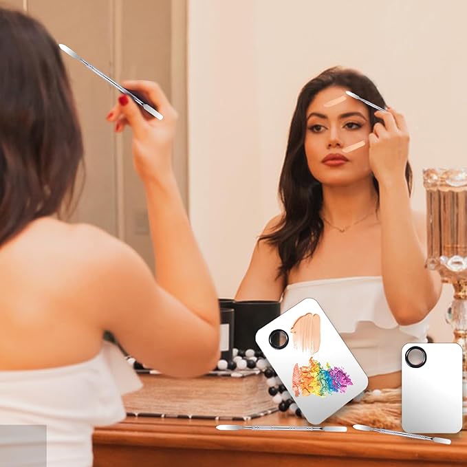 2 Set Makeup Mixing Palette,Stainless Steel Makeup Palette with Spatula Professional Make up Artist Must haves,Suitable for Mixing Foundation Make up Eye Shadow and Nail ﻿