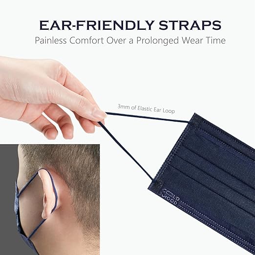 CSD Colo 30 Pcs Navy Blue Disposable Face Masks, 3 Ply Adult Mask with Elastic Ear Loop, Nose Bridge Clip, Breathable Comfortable Mask Great for Indoor, Outdoors Use (Dark Denim)