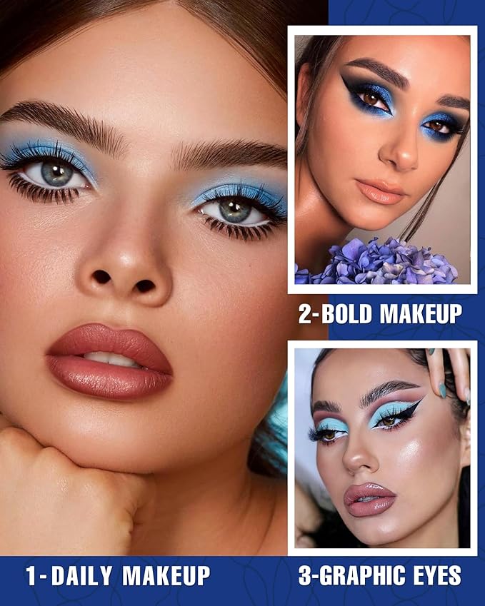Blue Eyeshadow Matte Palette 8Color Long Lasting Teal Eyeshadow for Cool Tone Makeup, Shimmery Eye Looks, High Pigmented & Easy to Blend (Blue)