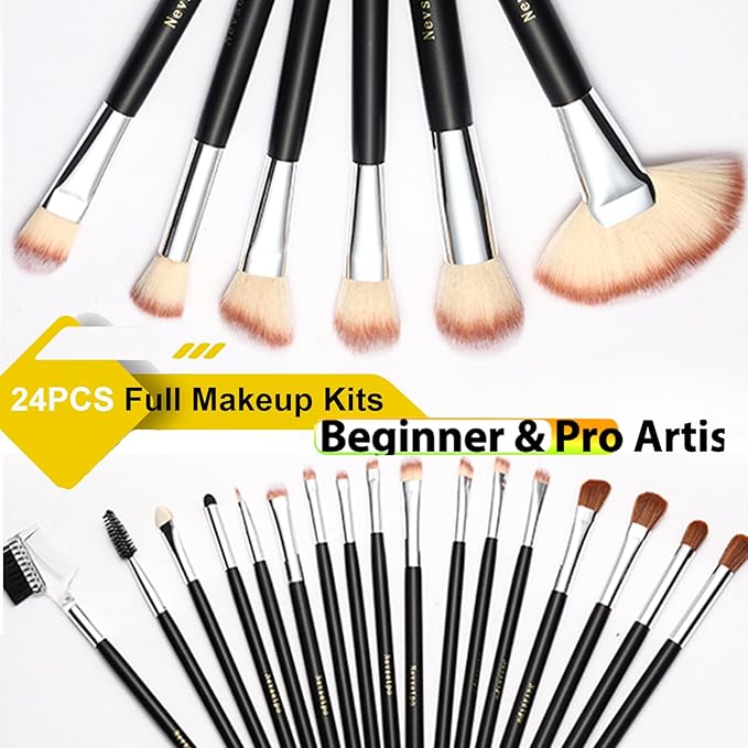 28PCS Makeup Brushes Set, Quality Make Up Brushes,Professional Makeup Brushes Set, Beginner Starter Set,Soft Bristles,Lots of Brushes with Blenders Masks Spatula,Travel-Friendly Case, Women Gift,Black