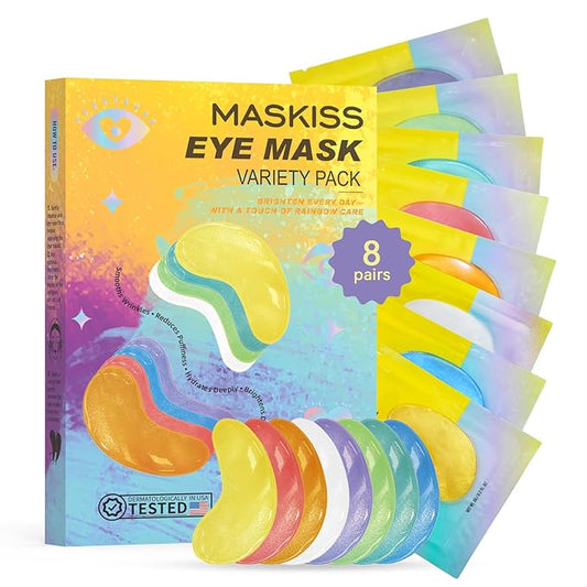Under Eye Patches Variety Pack (8 Pairs), Eye Masks for Dark Circles Puffy Eyes Undereye Bags With 8 Colors (1 Pairs/Color), Vegan Eye Skin Care Set for Bachelorette Party Favors