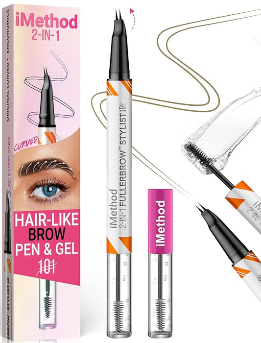 iMethod Curved Eyebrow Pen and Brow Gel - Eyebrow Pencils for Women with Hair Like Strokes, Eyebrow Makeup for All-Day Defined, Waterproof, Smudge-proof, Light Brown and 2 Count Brow Gel Clear