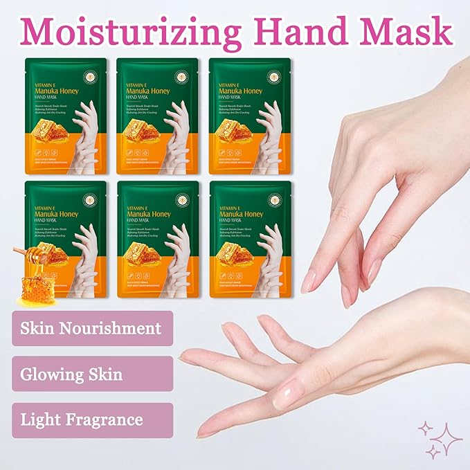 Hydrating Hand Masks, 6PCS Hand Mask Moisturizing Gloves for Men Women, Smooth Long Lasting Soft Exfoliating Hand Peeling Spa Mask Moisturizer Beauty Gift Set for Dry Cracked Rough Dull Hands（H)