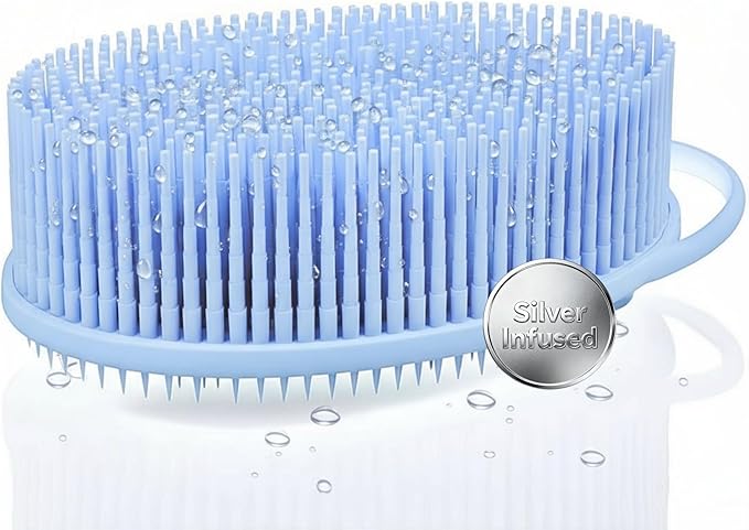 Silver Infused Exfoliating Body Scrubber - Textured Back Scrubber Shower Brush - Avilana Advanced Material Bath Tool Dual Sided - Gentle Smoothing Rough Skin - Premium Gift Women Men