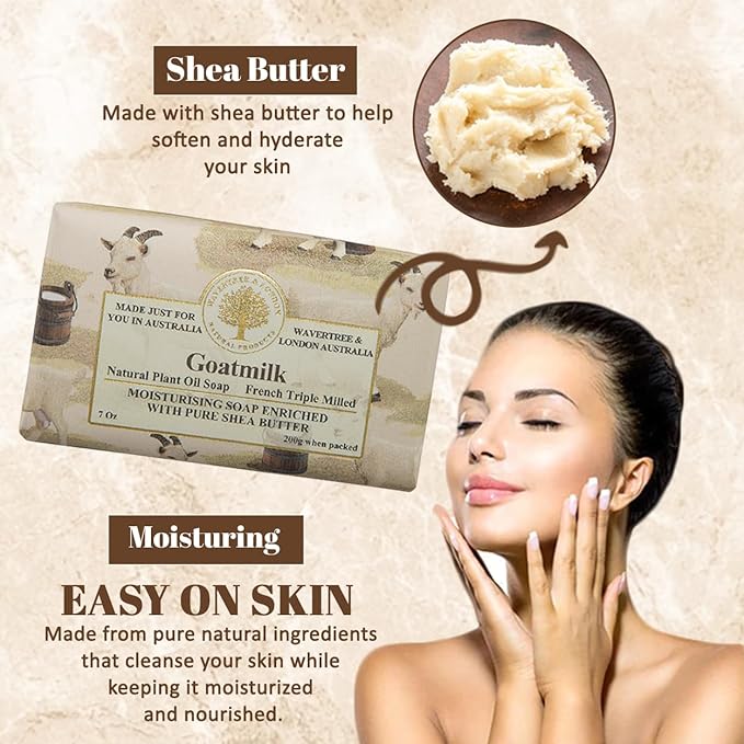Wavertree & London Natural Goat Milk Soap Bars (2 Bars) – 7oz Individually Wrapped, French Triple Milled Moisturizing Bath Bar Soap Enriched with Shea Butter, Chemical-Free Sensitive Skin Bar Soap