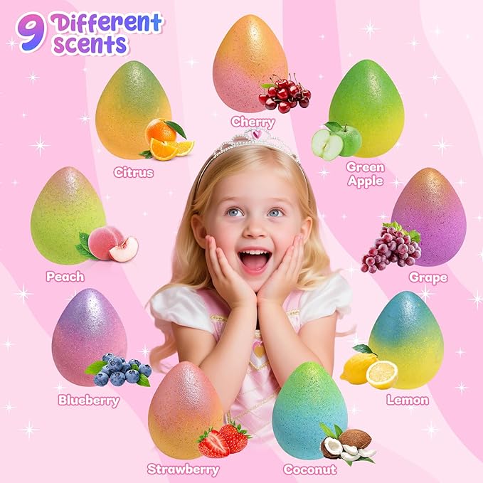 Unicorn Bath Bombs with Surprise Toys Inside, 9 Packs Bubble Bath Bomb for Kids Girls, Christmas Birthday Gifts for Girls, Stocking Stuffers for Kids (36+ Months)