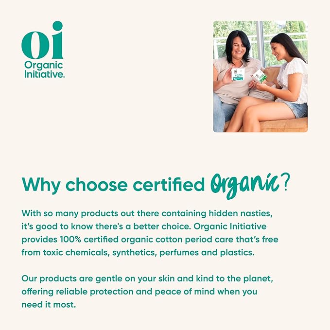 Oi | Organic Initiative - Ultra-Thin Pads with Wings | Super | 100% Certified Organic Cotton, Unscented | Leak Free, Biodegradable | Non-GMO, Toxin Free | 20 Pads