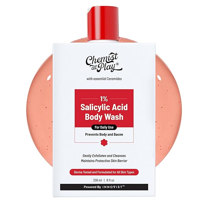 Chemist at Play 1% Salicylic Acid Body Wash | Paraben & SLS Free | Gentle Exfoliating Shower Gel | Prevents Body Acne, Bumpy Skin & Deep Cleanses Skin | For Men & Women | 7.9 Fl oz