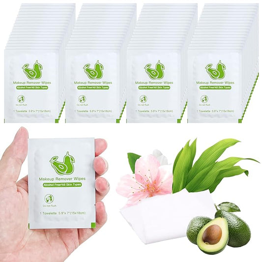 Makeup Remover Wipes Bulk Individually Wrapped,Travel Makeup Wipes Individual Makeup Remover Wipes Bulk Gentle Cleansing Makeup Remover Wipes for Face Cleansing Mascara Lipstick Travel (50, Avocado)