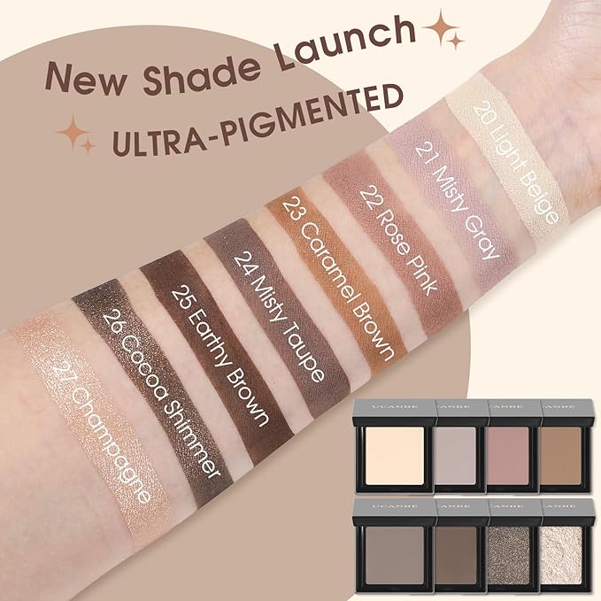 UCANBE Cocoa Brown Shimmer Single Matte Eyeshadow, Mini Eye Shadow Powder Makeup Palette for Natural & Smoky Eye Looks, Highly Pigmented Professional Long-Lasting Waterproof Blendable