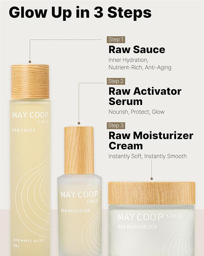 MAY COOP 3 STEP Moisturizing & Hydrating Korean Skincare Set - Essence Toner, Moisturizer Face Cream, Organic Activator Facial Serum All Skin Type