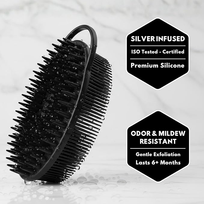 Silver Infused Scalp Massager Shampoo Brush - Advanced Material Hair Scrubber - Avilana Premium Scalp Exfoliator Head Massage - Gentle Daily Cleansing All Hair - Gift Women Men