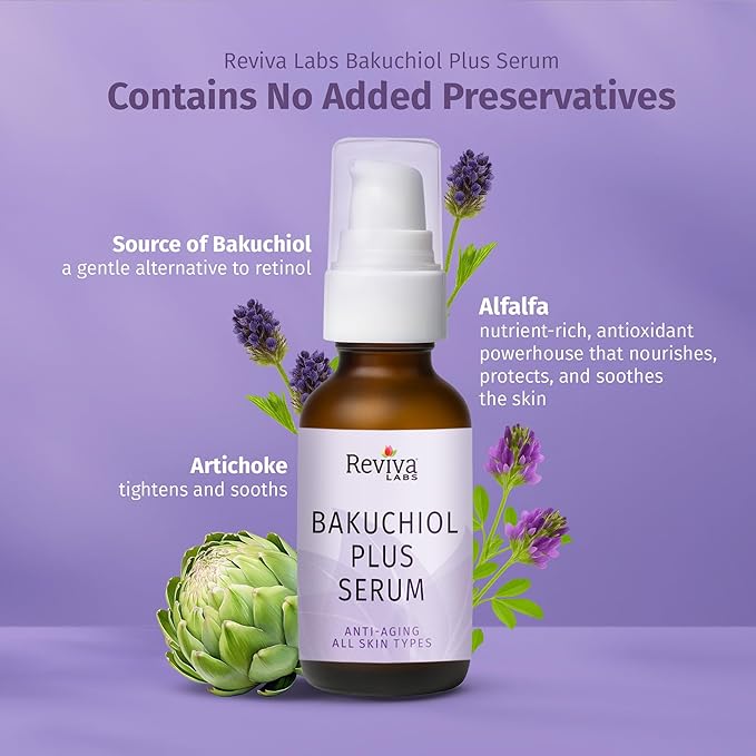 Reviva Labs Bakuchiol Serum – Natural Retinol Alternative Serum for Face with Alfalfa & Artichoke Extract – Hydrating Vegan Formula for Smoother, Firmer, Radiant-Looking Skin – 1 Fl Oz