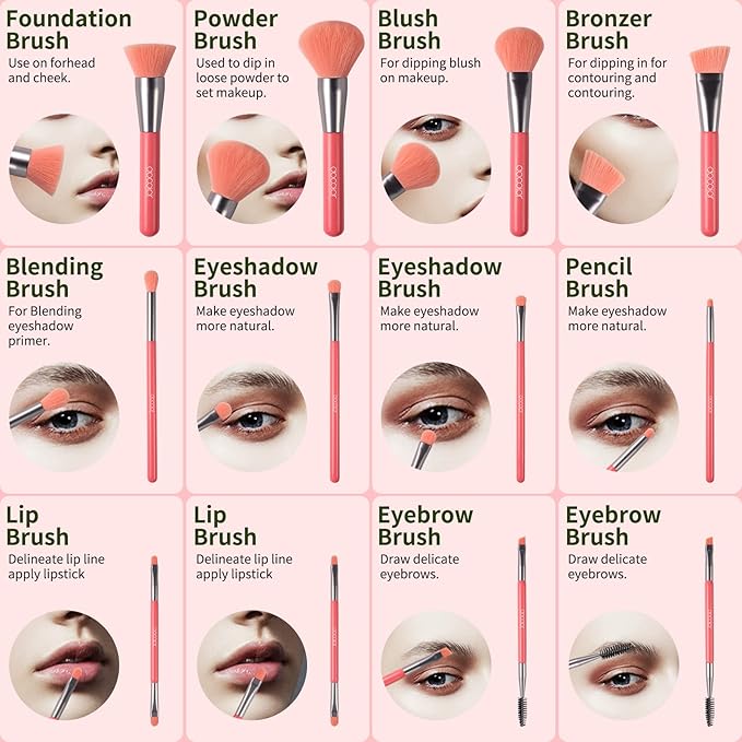 Docolor Makeup Brushes 10Pcs Makeup Brush Set Premium Synthetic Powder Foundation Contour Blush Concealer Eye Shadow Blending Liner Make Up Brush Kit - Neon Peach