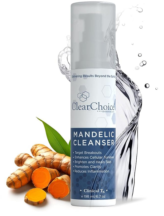 Clear Choice Mandelic Acid Cleanser – Gentle Exfoliating Cleanser with Enzymes & Turmeric – Treats Acne, Fades Dark Spots, Refines Pores & Texture – Hydrating Face Wash for All Skin Types