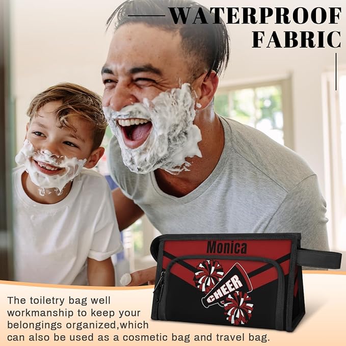 Custom-Makeup-Bag Personalized Travel Toiletry Bag Text Customized Cheer Makeup Bags Cosmetic Bags for Women With Divider & Handle Red